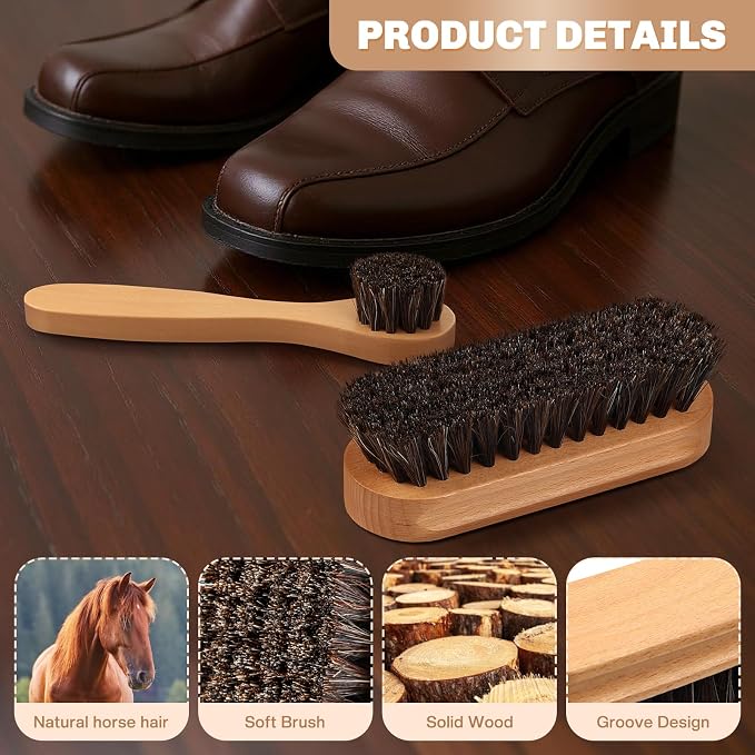 2 Pcs Horsehair Shine Shoes Brush Kit Polish Dauber Applicators Cleaning - Image 3