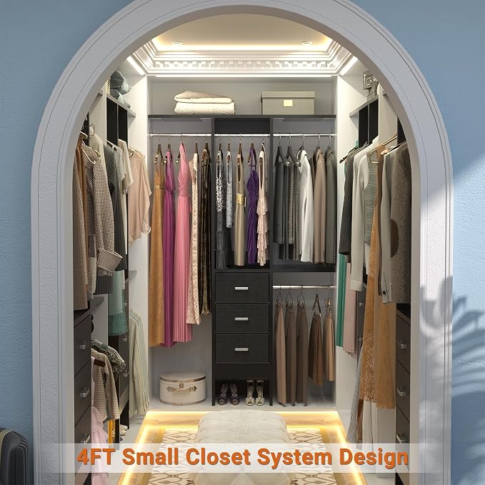 4FT Small Closet System with 3 Fabric Drawers, Flexible Built-In Clothes - Image 2