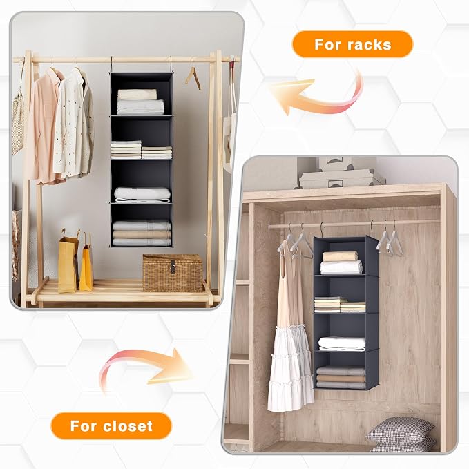 Hanging Closet Organizer, Easy Mount Foldable 4-Shelf Hanging Closet Wardrobe - Image 5