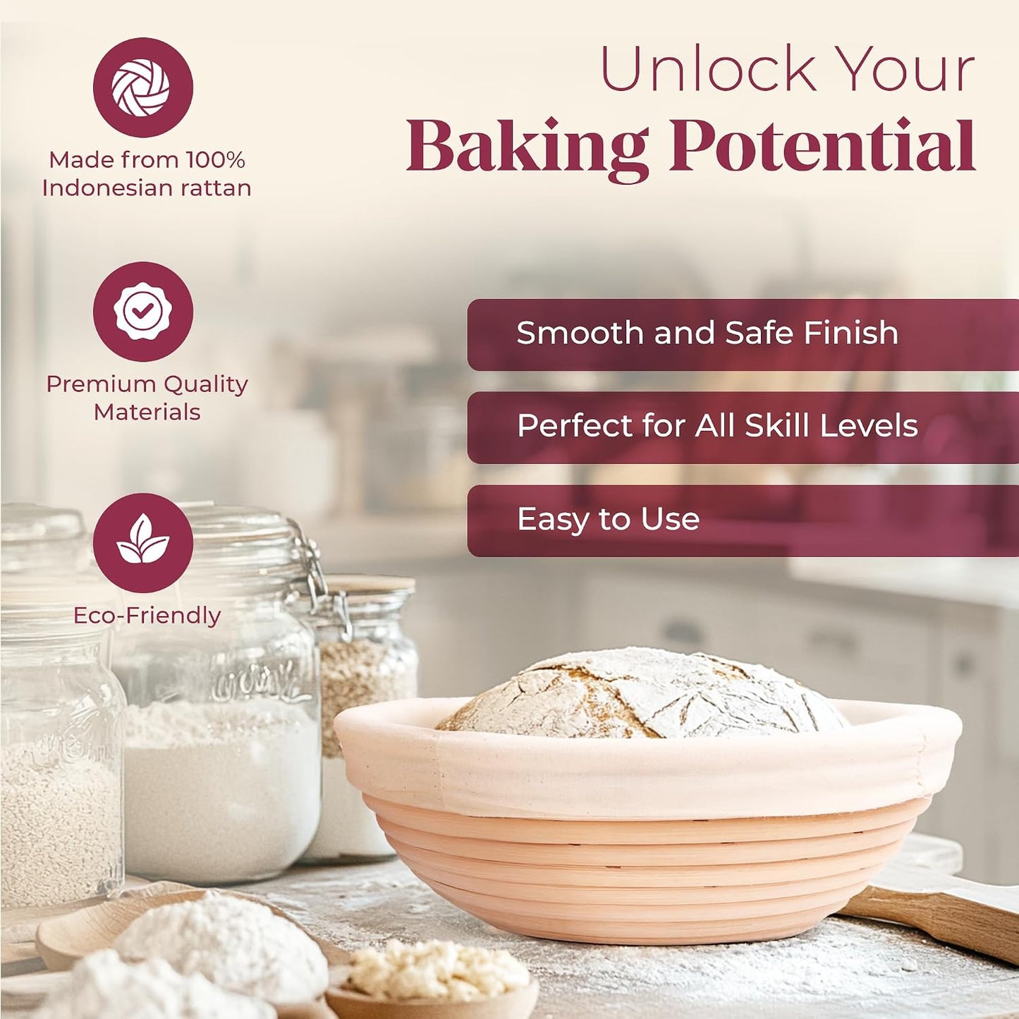 Sourdough Bread Baking Supplies with 2 Banneton Bread Proofing Basket Sizes - 16 Piece Sourdough Starter Kit Including Dough Whisk, Scraper, Lame, Apron for Artisan Bread Making