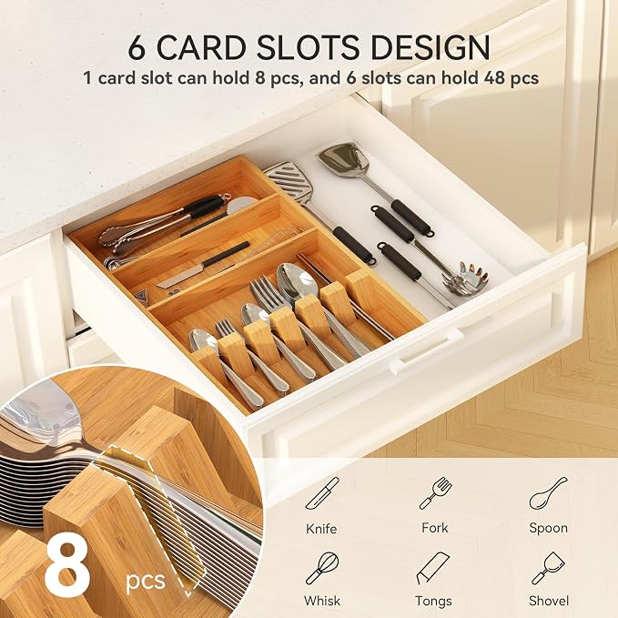 Yofidra Pure Bamboo Silverware Drawer Organizer: 16.53" Lx10 Wx1.93 H Large - Image 3