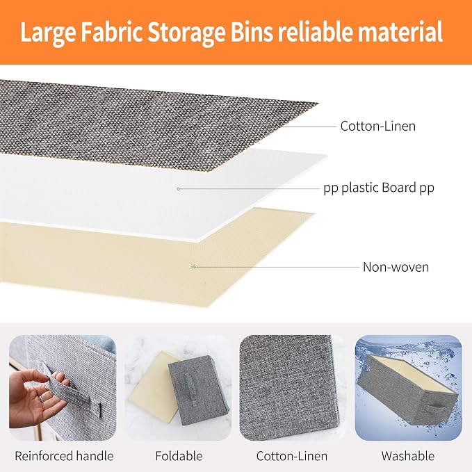 Linen Folding Storage Bins, 3 Pack Large Storage Baskets, Clothing Storage Bins - Image 3