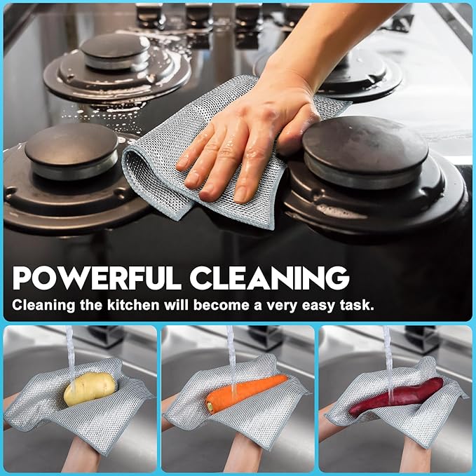 10 Pcs New Upgraded 3 Layers Non Scratch Wire Dishcloth, Wet & Dry - Image 5