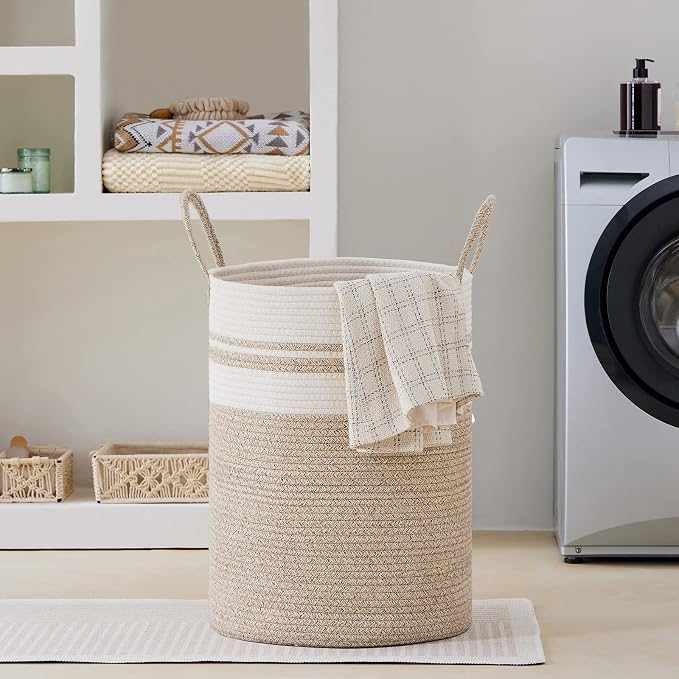 VIPOSCO Large Laundry Hamper, Tall Woven Rope Storage Basket - Image 7