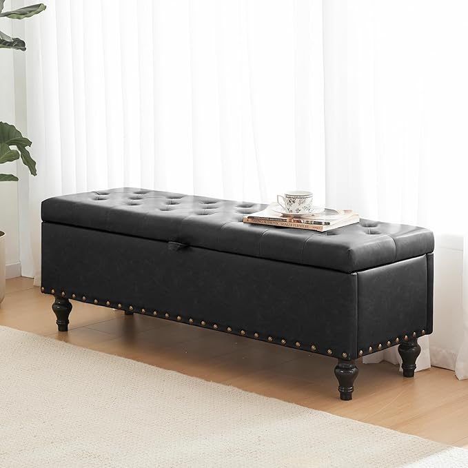 51.8’’ Storage Ottoman Bench, Faux Leather Ottoman - Image 9