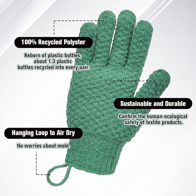 Evridwear Exfoliating Recycled Yarn Eco-Friendly Bath Gloves - Image 7