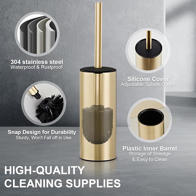 304 Stainless Steel Toilet Bowl Brush and Holder Set, Circular Floor Toilet - Image 3