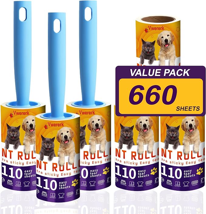 Lint Rollers for Pet Hair Extra Sticky, 660 Sheets Value Set/6 Lint Roller by VweRerk