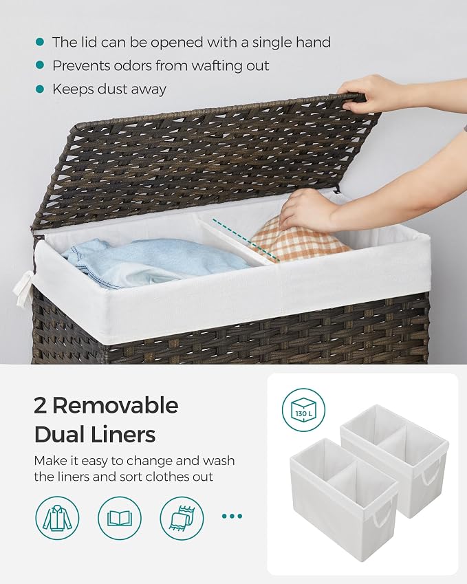 SONGMICS Laundry Hamper with Lid, 130L Clothes Hamper with 2 Removable Liner - Image 3