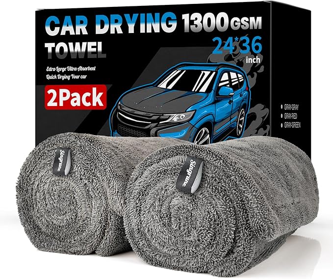 2 Pack XL Car Drying Towel – 1300GSM Ultra Absorbent Microfiber, Twisted Loop by Unknown