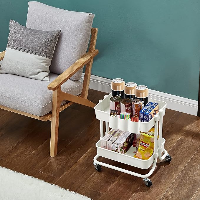 2-Tier Utility Rolling Cart Storage Sofa Side Table - Image 3