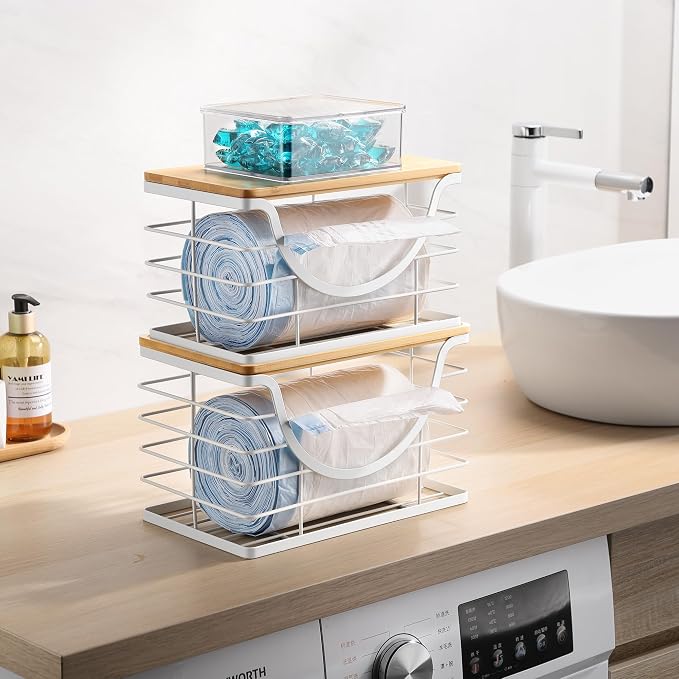 Extra Large Trash Bag Holder Stackable Kitchen Storage White, 2 Pack Wall - Image 3