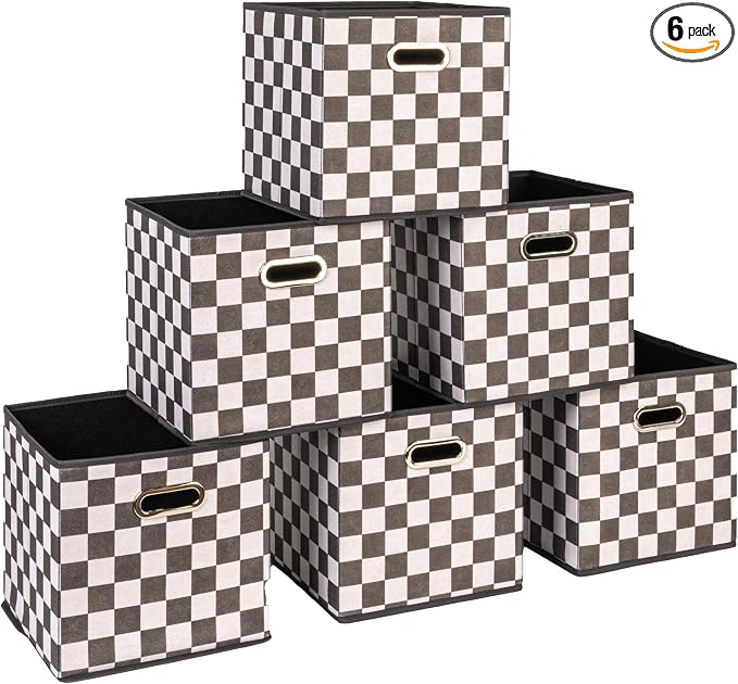 Household Essentials Fabric Storage Bins 6 Piece Set, Checkerboard White and by HouseholdEssentials