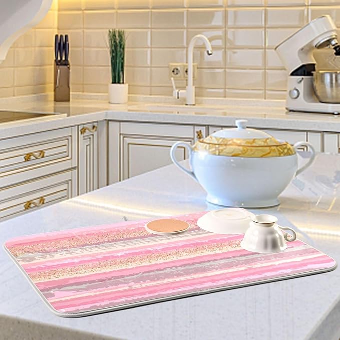 Pink Gold Stripe Dish Drying Mat - Image 6