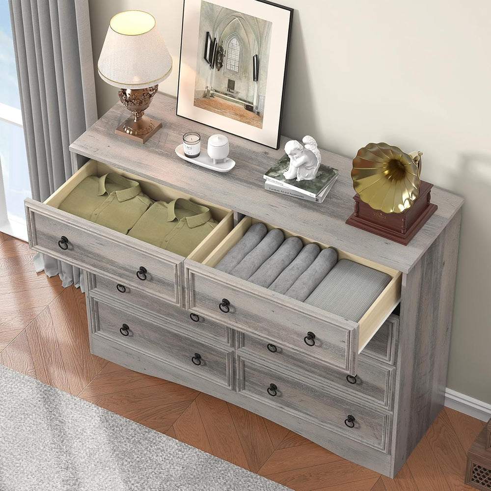 VVFLU Grey 8 Drawer Dresser for Bedroom, Wood Chest of Drawers, Large Storage...