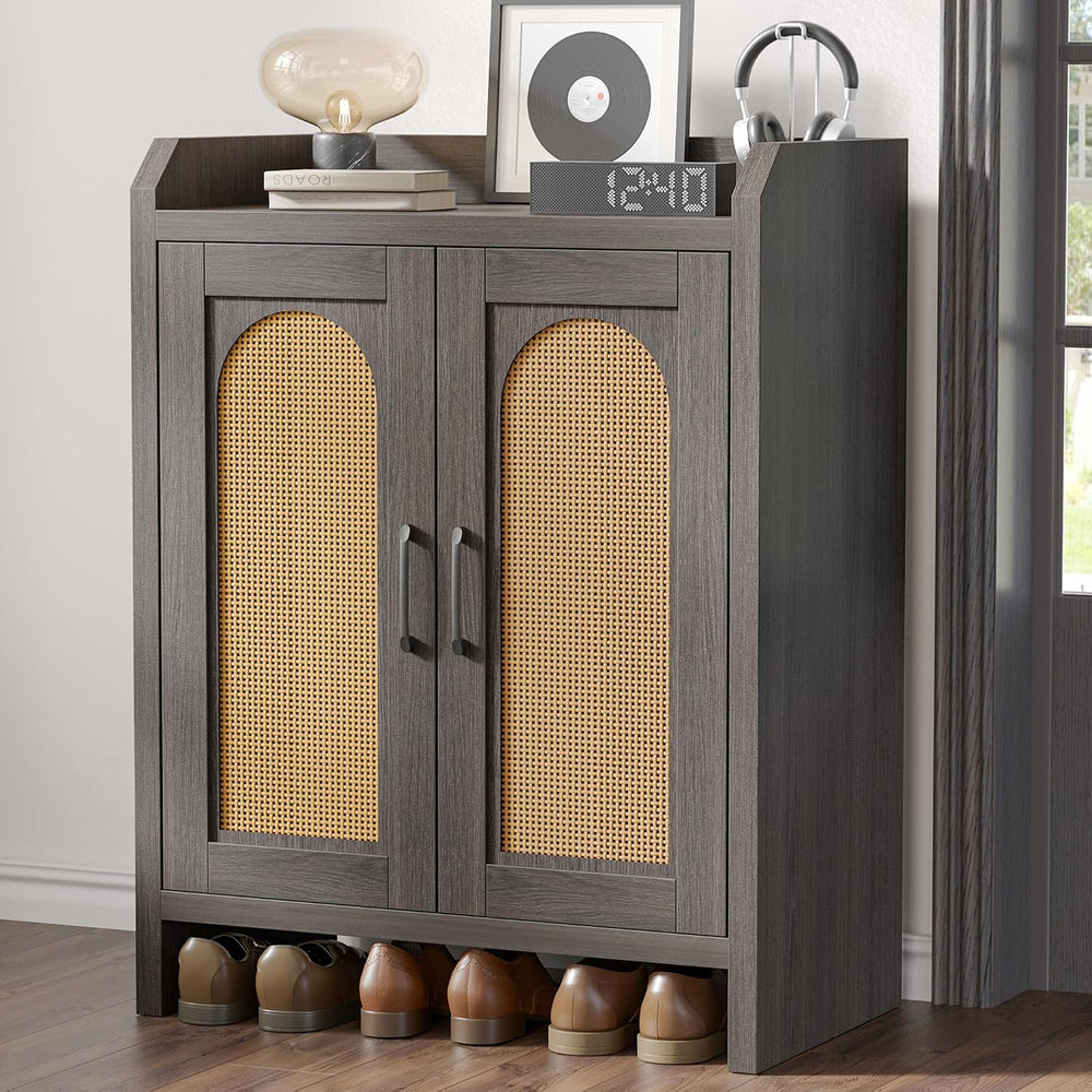 Mericonia Shoe Cabinet Storage for Entryway, Natural Rattan Shoes Cupboard, W...
