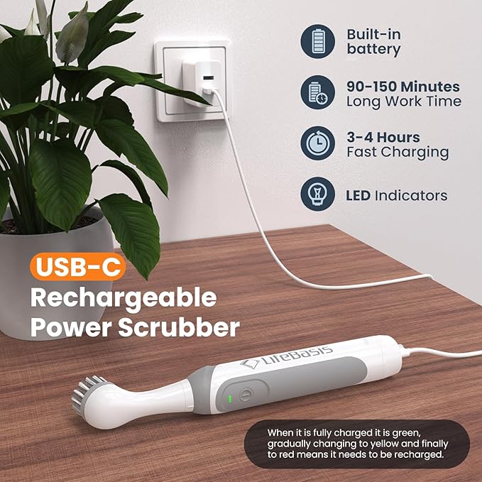 LifeBasis Rechargeable Power Scrubber, Cordless Electric Cleaning Brush - Image 2