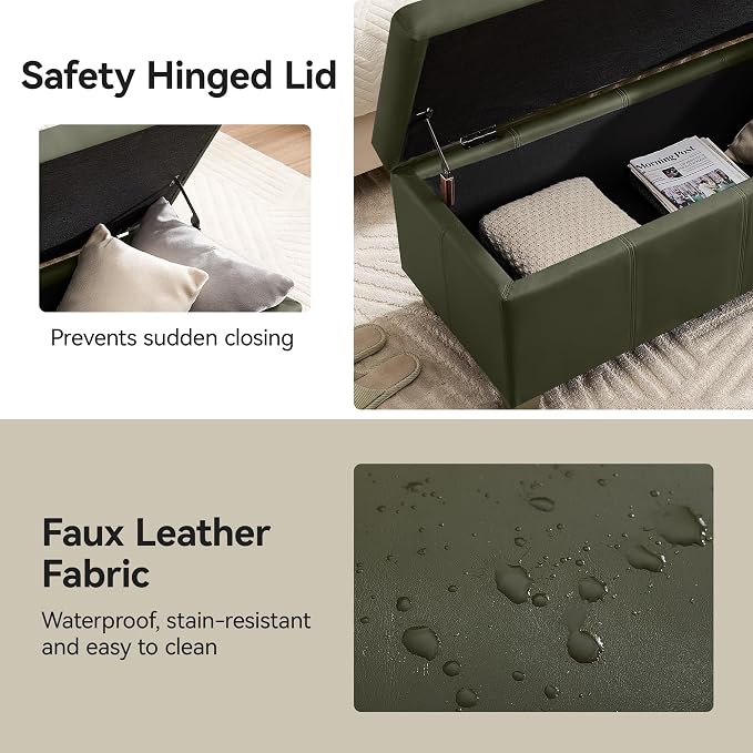 41" Faux Leather Storage Ottoman, Stitch Tufted Rectangle Upholstered End of - Image 4