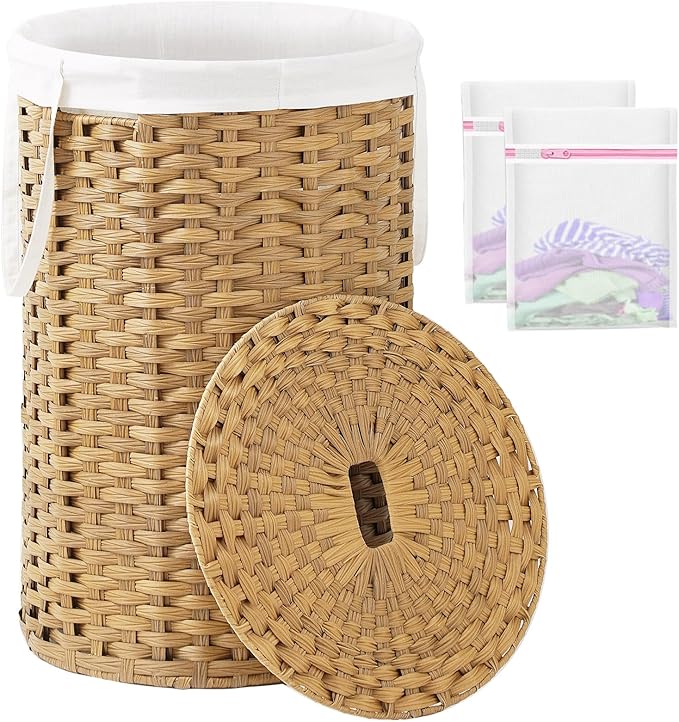 Large Laundry Hamper Laundry Basket Round 34.3 Gal Handwoven Wicker Laundry by SETVSON