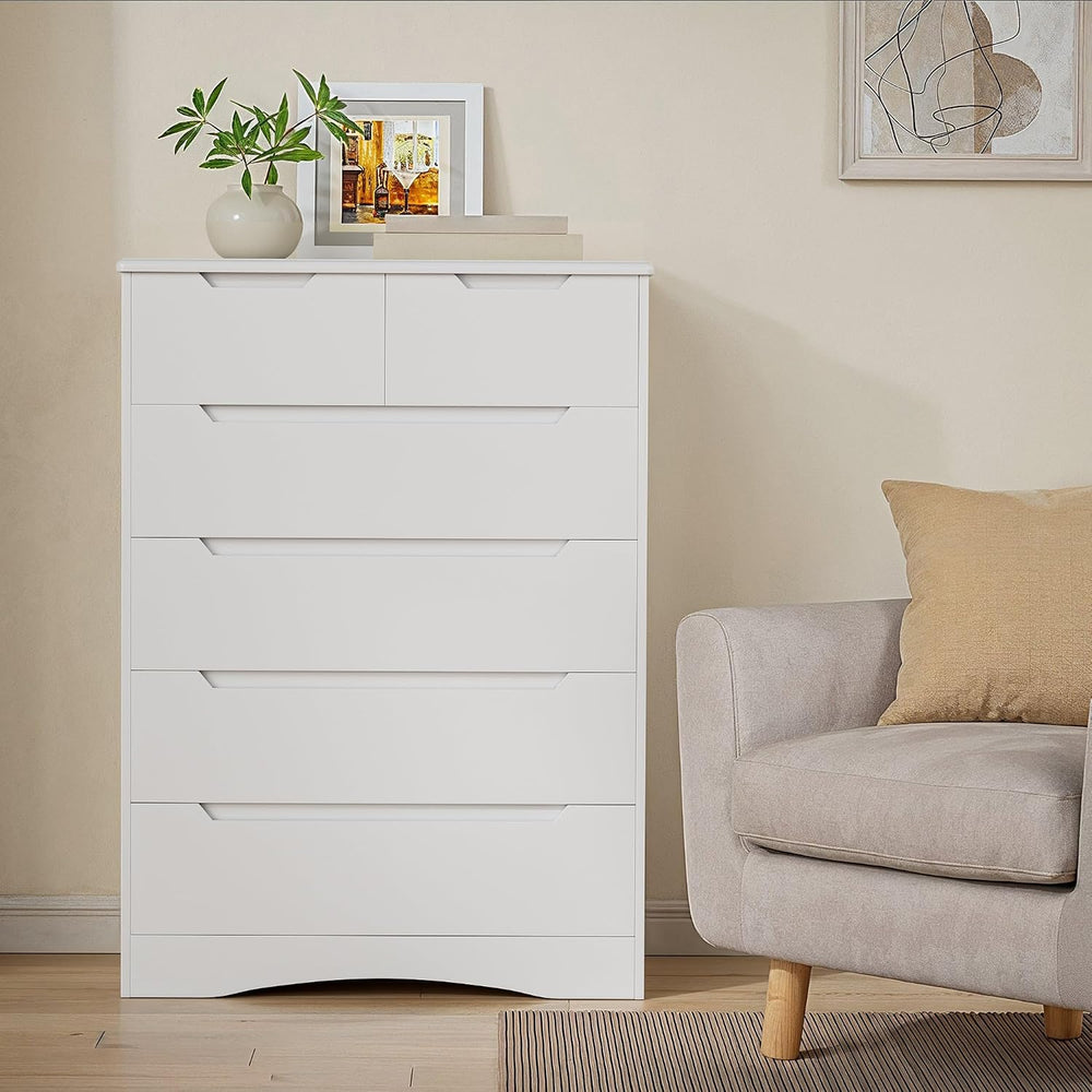 Gizoon Tall 6 Drawer Dresser, White Bedroom Chest of Drawers Cabinet