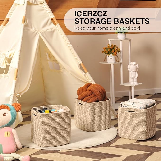 11 Inch Cube Storage Bins, Storage Cube Organizer Bins, Woven Cotton Rope - Image 6