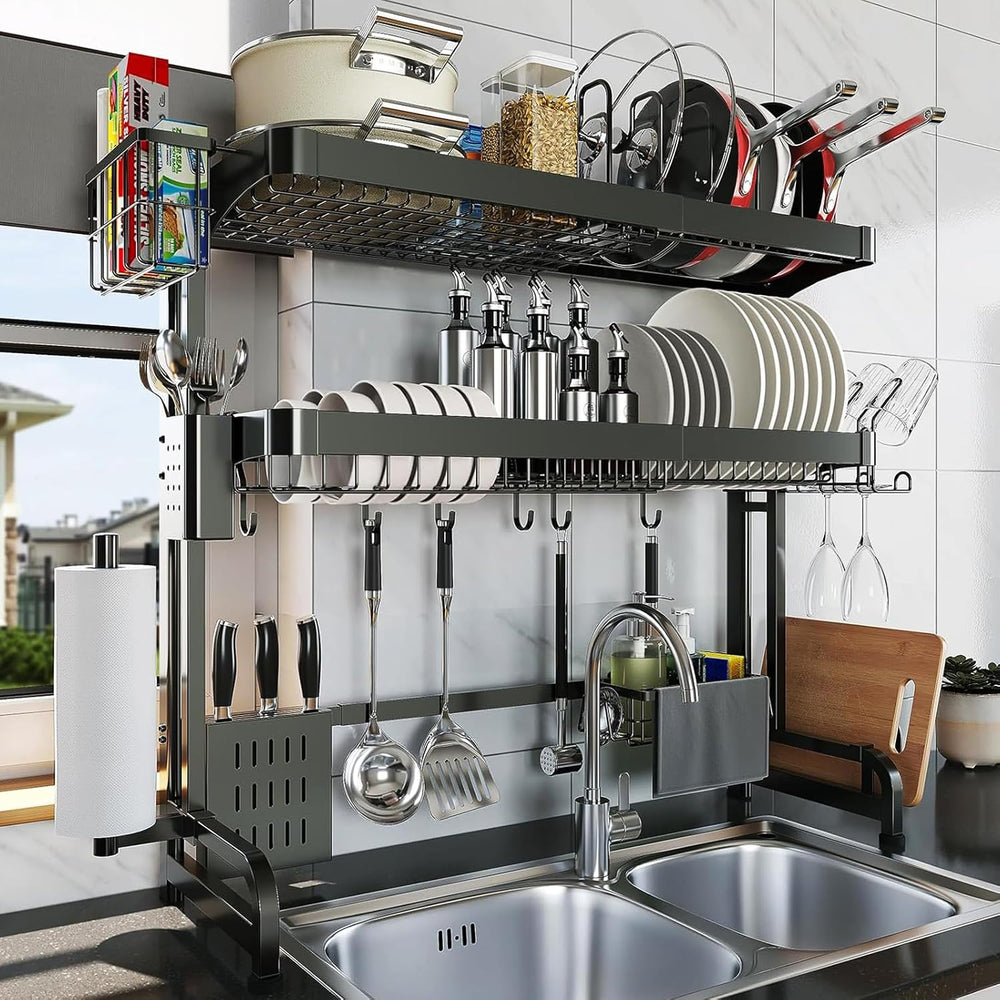 LIVOD Over The Sink Dish Drying Rack,3 Tier Adjustable Length Full Stainless ...