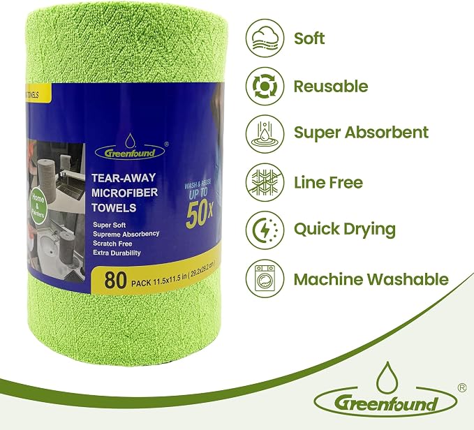 Greenfound Microfiber Cleaning Cloth Roll -80 Pack, Tear Away Microfiber Towels - Image 3