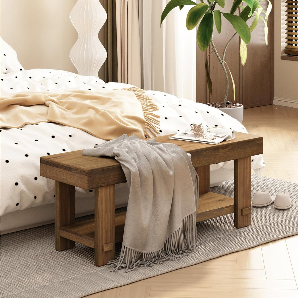 HOKYHOKY Solid Wood Entryway Bench - 42.6" Farmhouse Long Narrow Benches