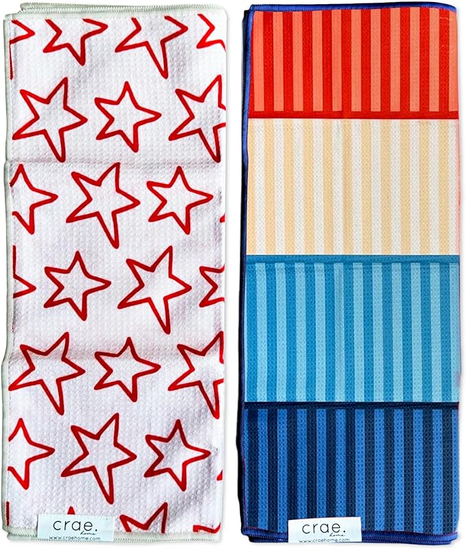 2 Double Sided Microfiber Hand Towels, 17x27 Inches Waffle Design Kitchen by CraeHome