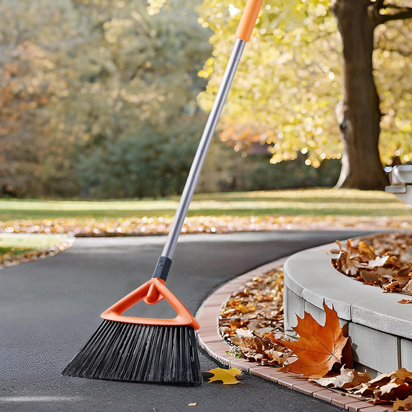 CLEANHOME Outdoor Brooms for Sweeping Patio, Commercial Grade Heavy Duty Broom with Stiff Bristle for Sweeping Garage,Deck,Kitchen,Straw, Outside Broom for Cleaning Pet Hair,Weeds,Leaves,Grey