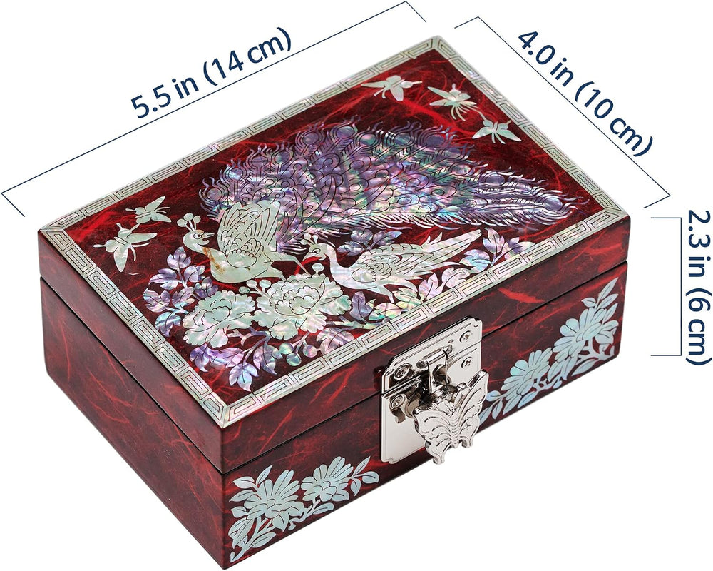 MADDesign Mother of Pearl Ring Earring Jewelry Box Peacock Design