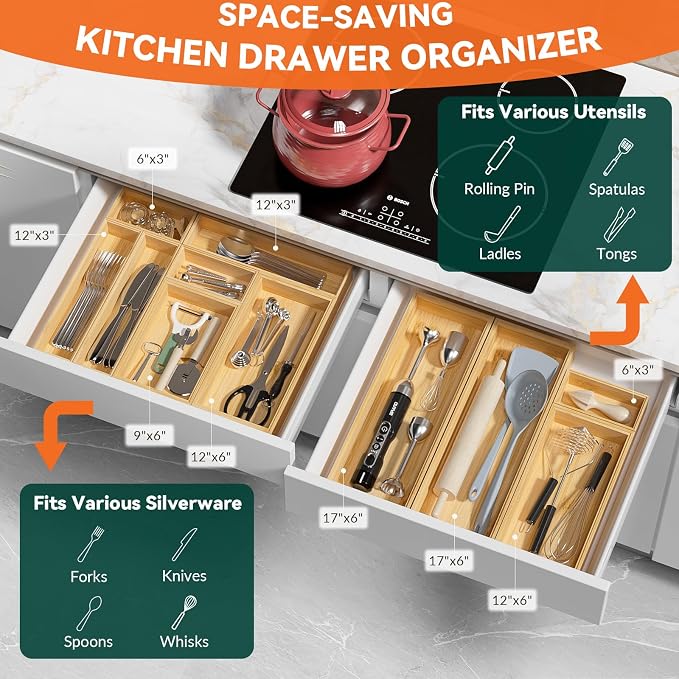 Bamboo Drawer Organizer, Cutlery Silverware Organizer - Image 3