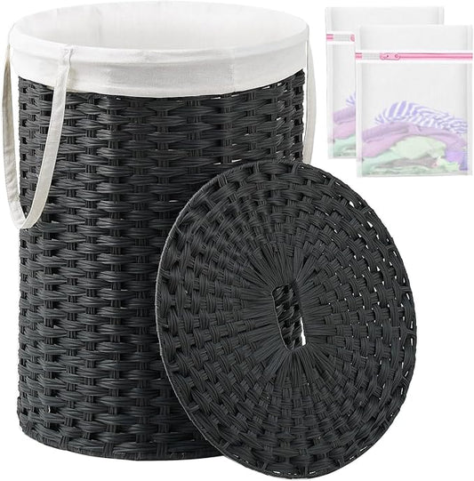 Laundry Basket with Lid Round Rattan Laundry Hamper with Lid and Handles 29.1 by SETVSON
