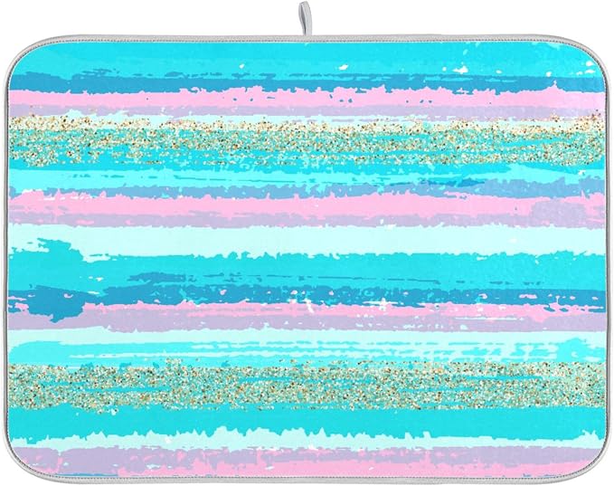 Turquoise Stripe Dish Drying Mat by Wamika