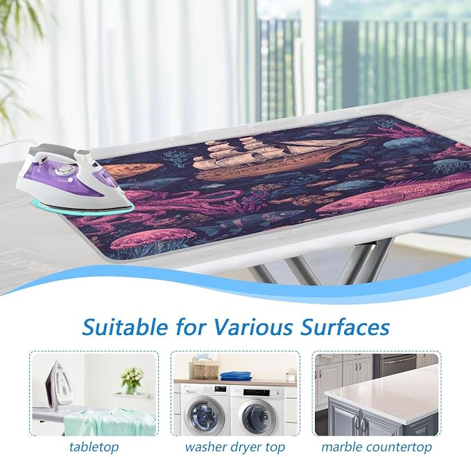 Red Blue Pirate Ship and Fish Ironing Mat Thickened Ironing Blanket Travel - Image 5