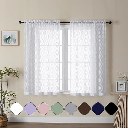 Aiyufeng White Sheer Curtains 45 Inch Length 2 Panels Set, Farmhouse Clip by Aiyufeng