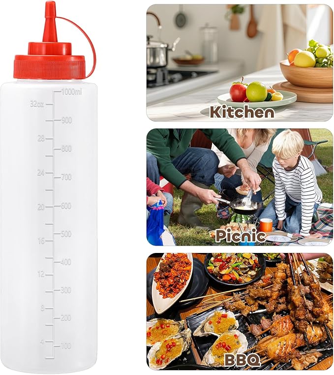 Condiment Squeeze Bottles Ketchup Dispenser, 2 Pack 32oz Squeeze Bottles - Image 6
