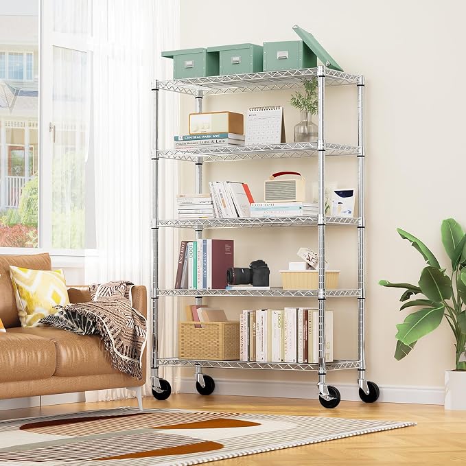 5-Shelf Storage Shelves, Wire Shelving Heavy Duty Metal Storage Shelving Unit