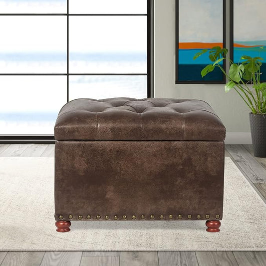 24'' Leather Ottoman with Storage Rectangle Foot Rest Ottomans Stool - Image 2