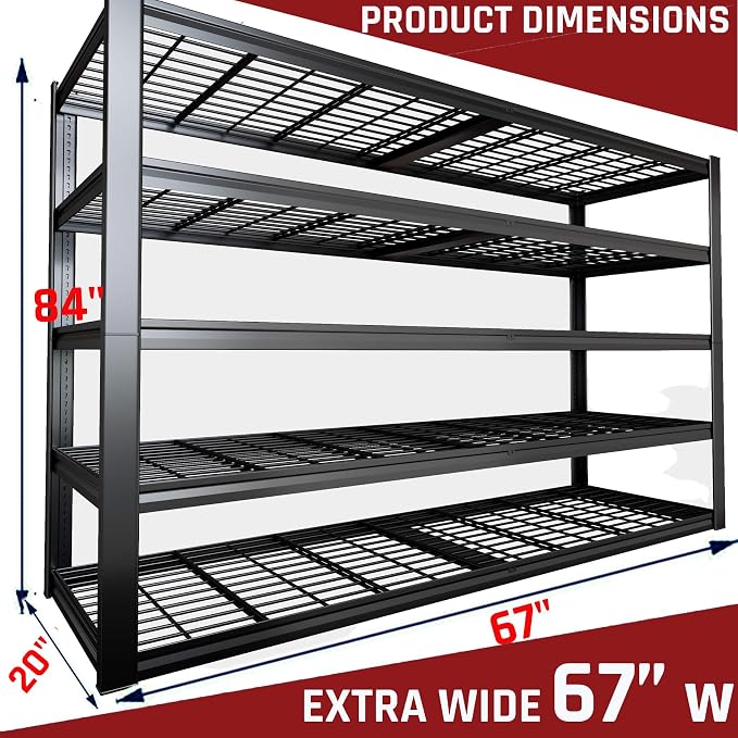 68" W Garage Shelving Heavy Duty, 5 Tier Garage Shelves, Adjustable Storage - Image 3