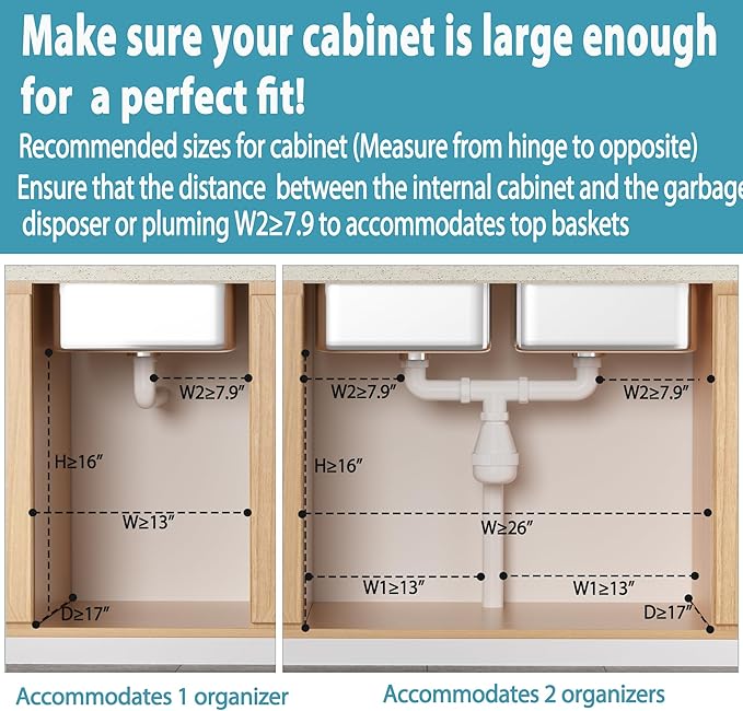 Under Sink Organizer Storage 2 Pack, 2 Tier Slide Out Height Adjustable Pull - Image 7