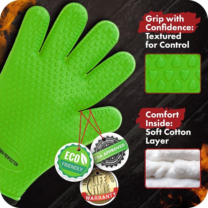 KITCHEN PERFECTION XL Silicone Smoker Oven Gloves-Extreme Heat Resistant BBQ - Image 4