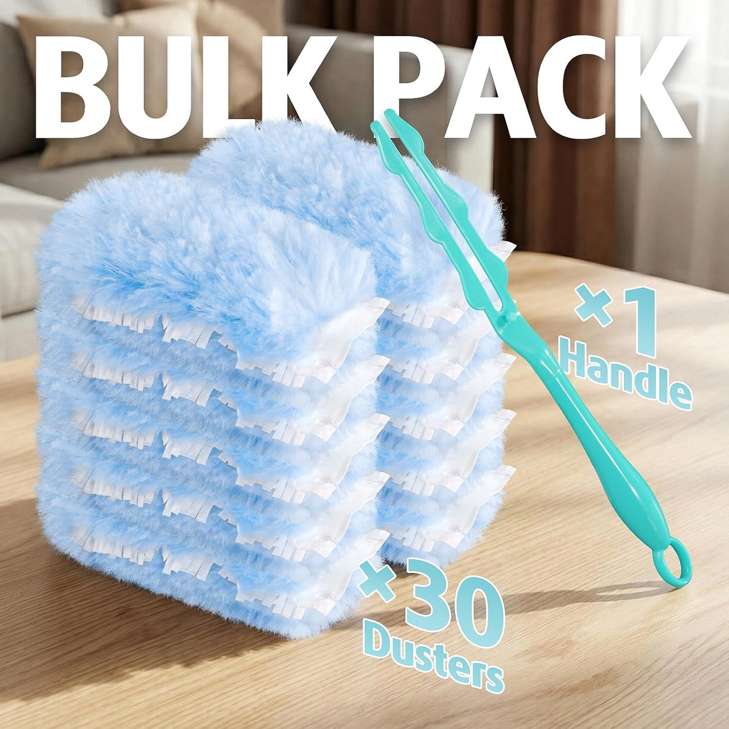 Duster Refill for Swiffer Duster, 30 Count Heavy Duty 2 Side 360° Duster Refills with 1 Handle, 4X Microfibers, Disposable Multi Surface Dusters for Cleaning