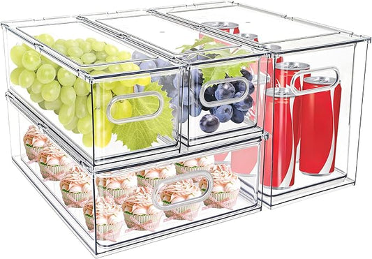 MineSign 4 pack Stackable Fridge Drawers Pull-Out Bins Divided Produce Saver by MineSign