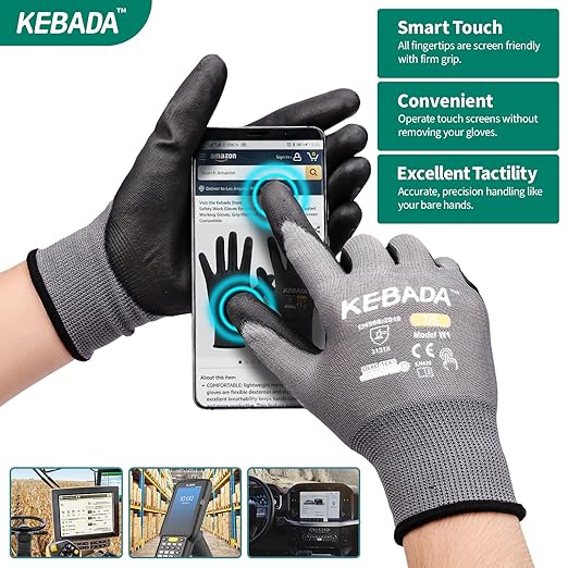 Kebada W1 Work Gloves for Men and Women, PU Coated Safety Gloves - Image 3