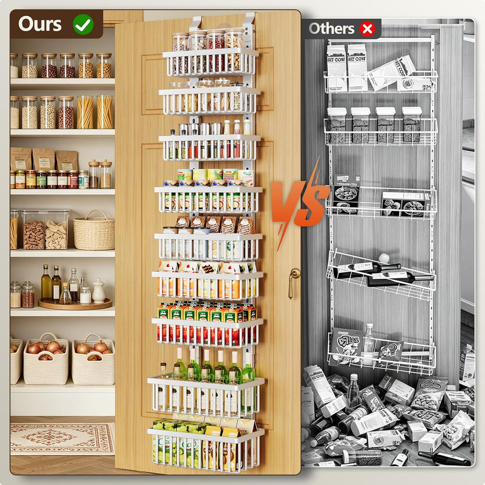POKIPO 9 Tier Narrow Over The Door Pantry Organizer, 2 in 1 Wall Mount or Han...