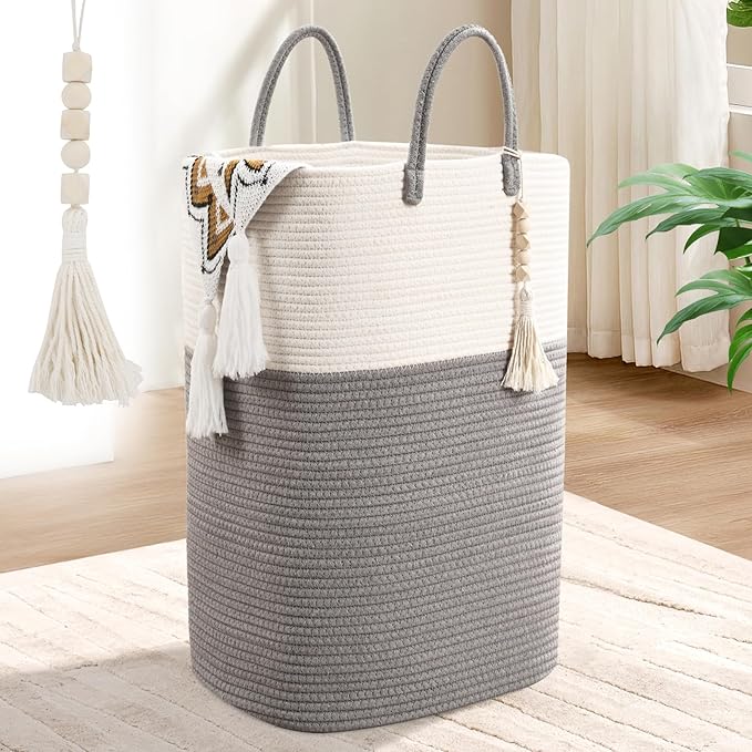 Woven Laundry Basket for Clothes, 100L Large Rectangle Laundry Hampers by WENMER