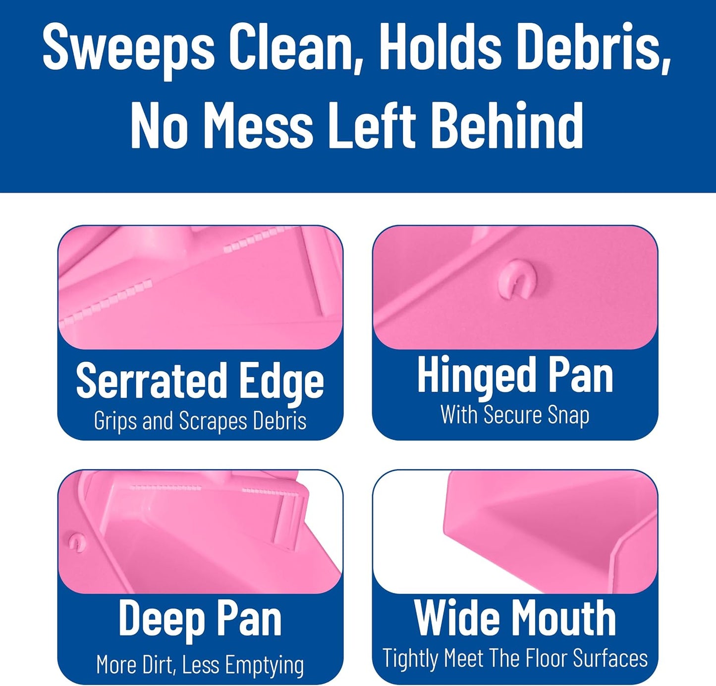 SPARTA Color Coded Upright Dustpan with 30 Inch Aluminum Handle, Serrated Edge and Locking Yoke, Standing Commercial Floor Dust Pan, Pink
