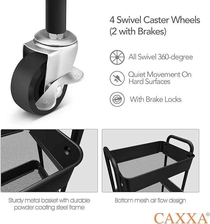 CAXXA 3-Tier Rolling Metal Storage Organizer - Image 3