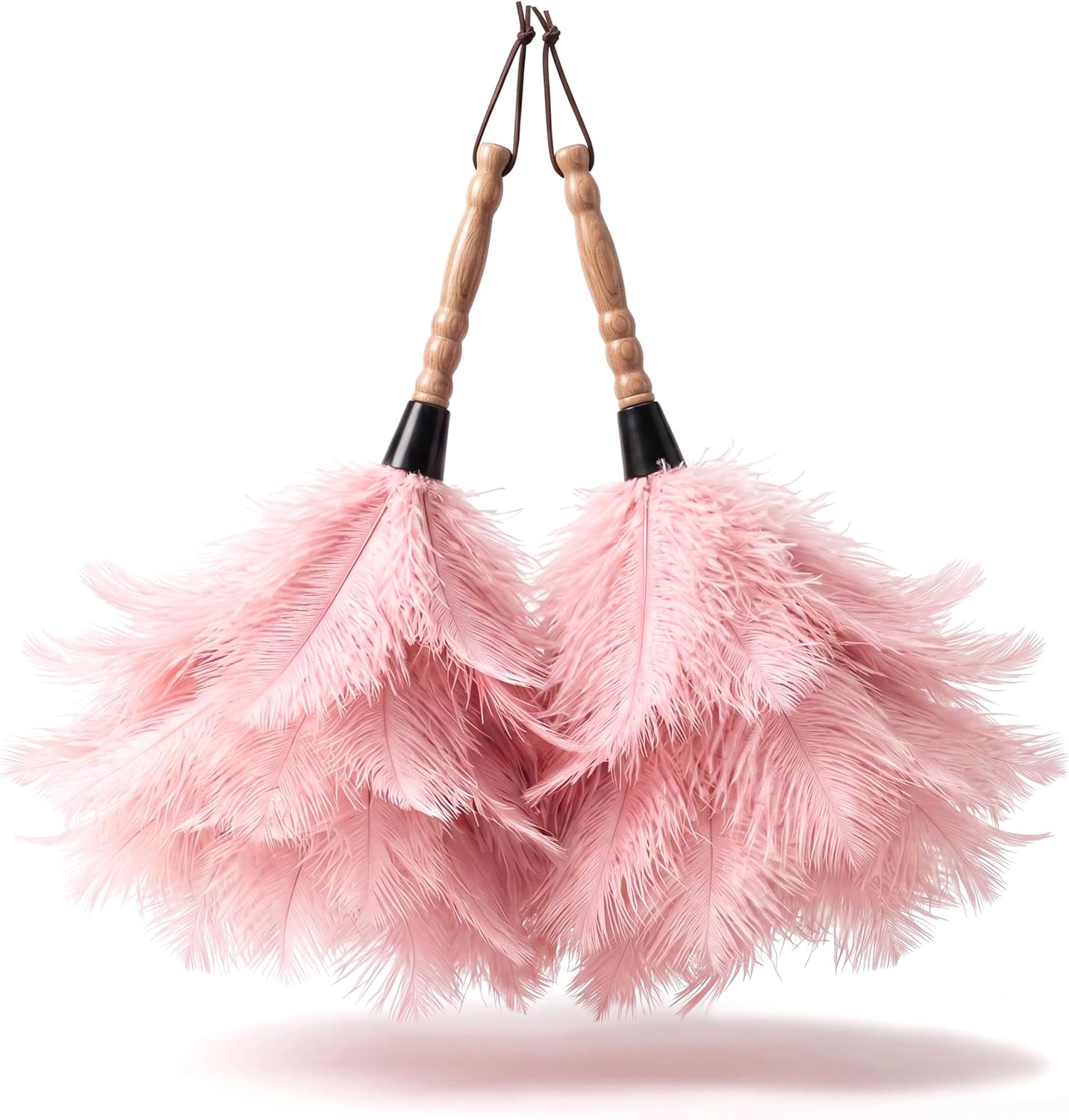 Hushee 2 Pcs 13.3" Pink Ostrich Feather Duster for Cleaning with Solid Wooden Handle Natural Feather Hang Strap Reusable Household Duster for Cleaning Supplies, Ceiling Fan, Crafts, Blinds, Furniture
